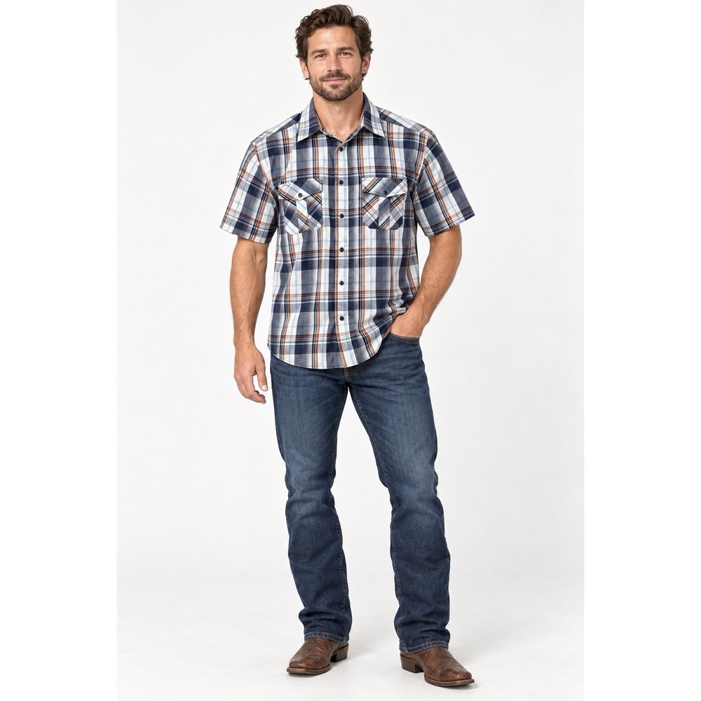 Beverly Hills Polo Club Men's Large Plaid Pearl Snap Western Cowboy Shirt